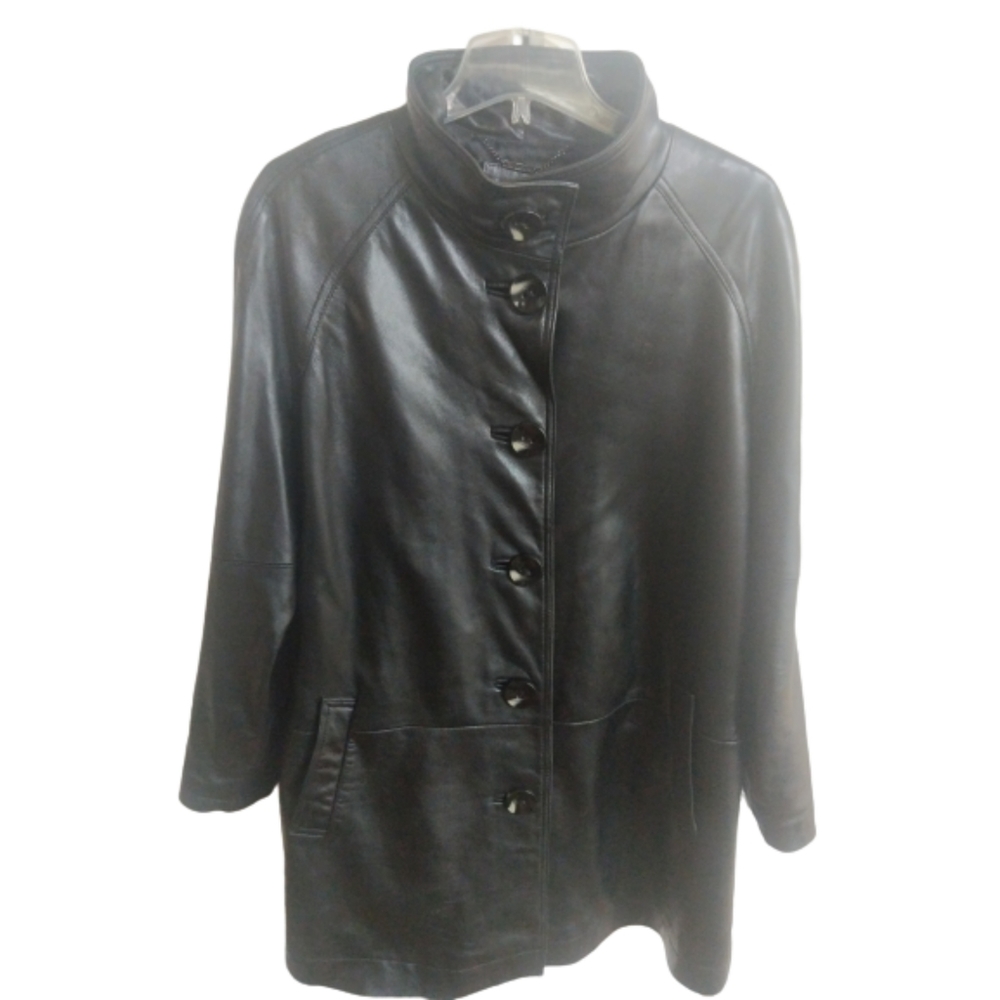 Black Leather Swing Jacket 3/4 Quarter Length